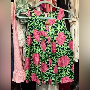 Lilly Pulitzer Vibrant Pink and Green Sleeveless 6 silk Top